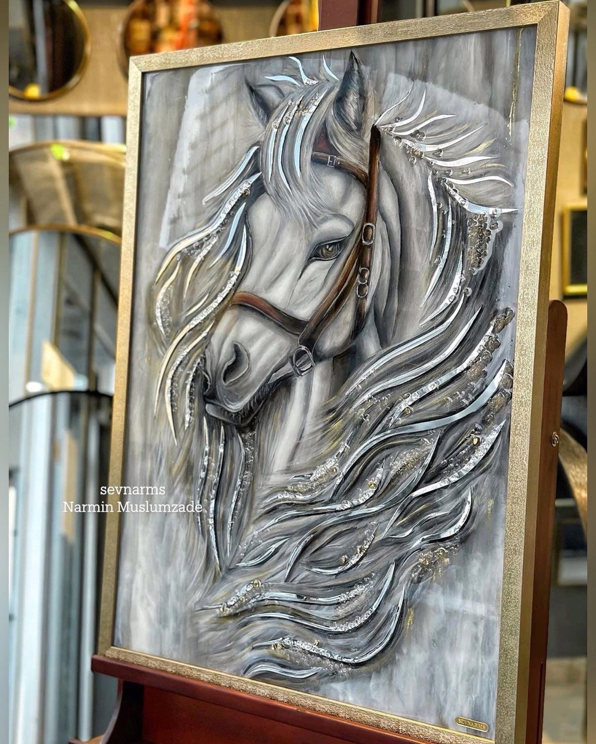 Horse Resin Art Painting , Flower Art , Butterfly Art With Mirror, Modern Art , Luxury Interior Art Handmade Oil Painting