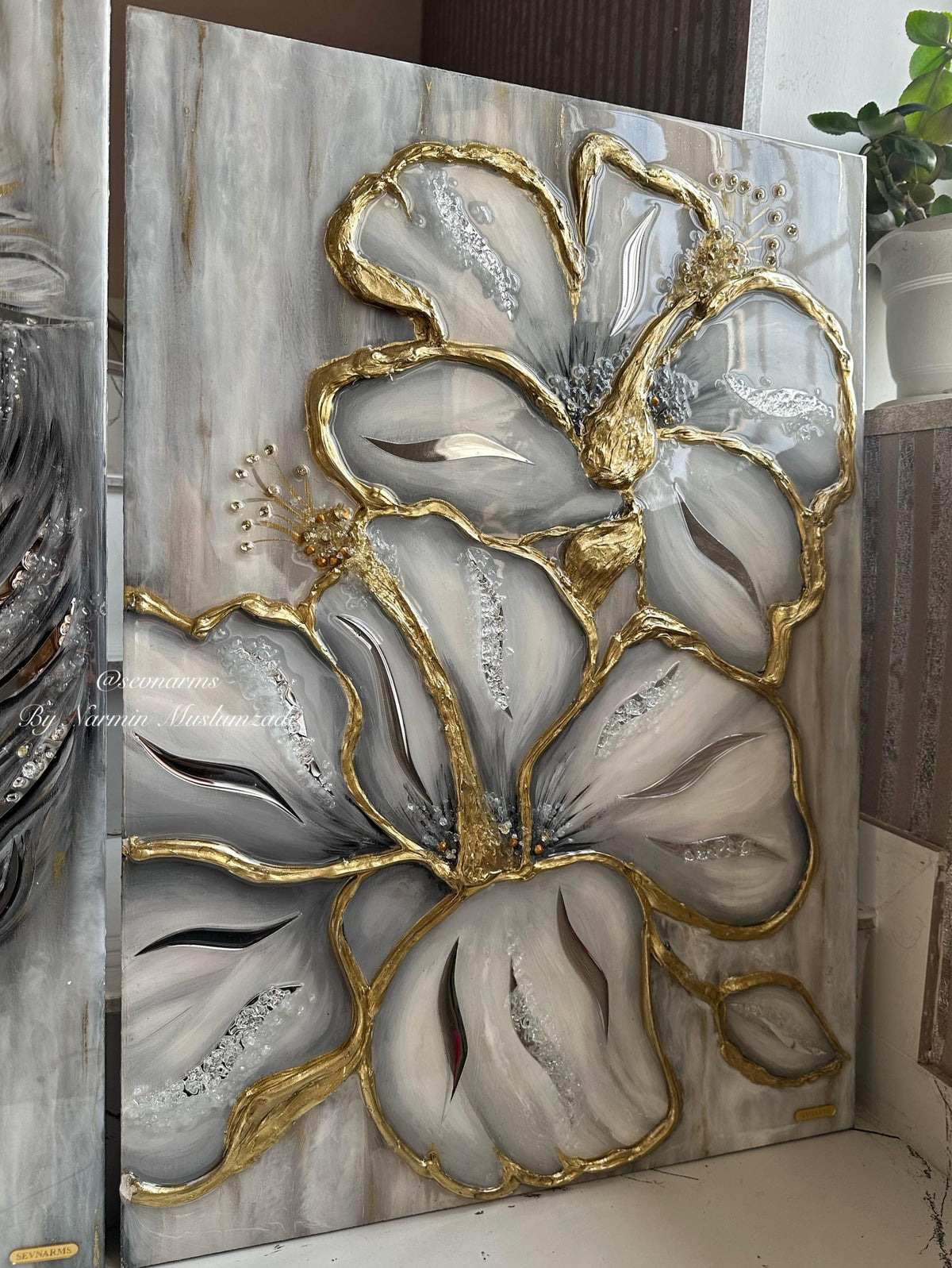 Horse Resin Art Painting , Flower Art , Butterfly Art With Mirror, Modern Art , Luxury Interior Art Handmade Oil Painting