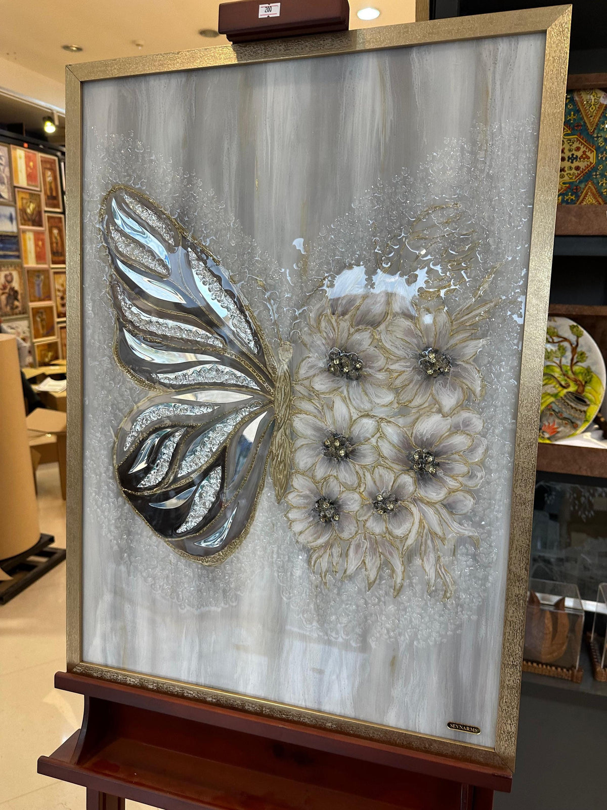 Horse Resin Art Painting , Flower Art , Butterfly Art With Mirror, Modern Art , Luxury Interior Art Handmade Oil Painting