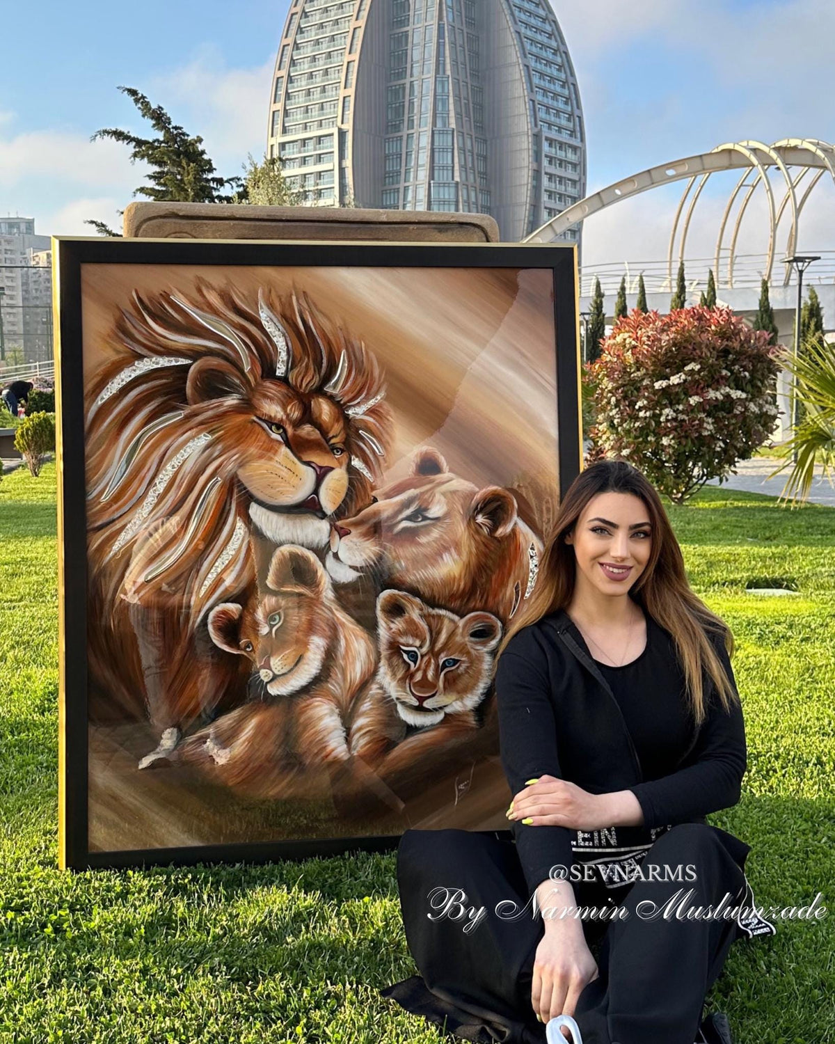 Handmade Lion Resin Art, Family Acrylic Painting | Epoxy Wall Art with Glass Stones & Mirror Details | Hand-Painted Wildlife 3D Home Decor