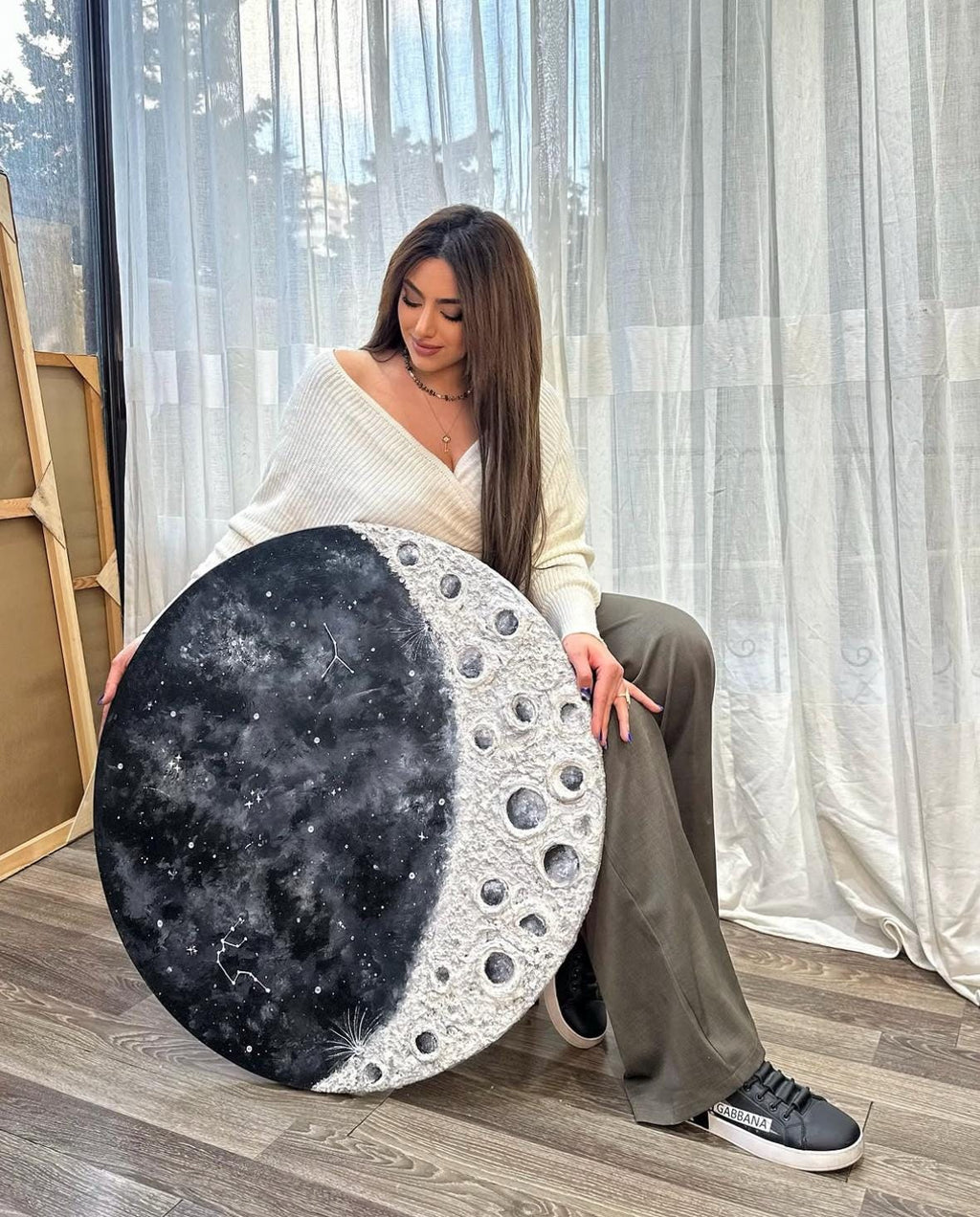 Handmade Resin Moon Wall Art & Clock | Custom Zodiac Constellation Celestial Decor | Matte Painted Canvas or Glossy Epoxy Resin Starry Night
