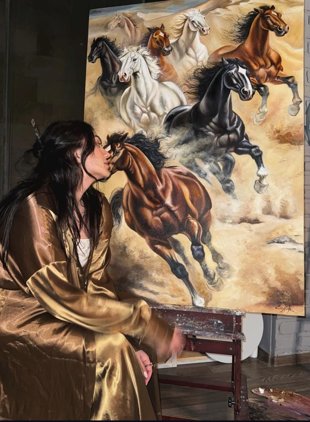 Wild Horses Oil Painting on Canvas, Galloping Herd Equestrian Wall Art, Dynamic Animal Artwork, Rustic Home Decor, Horse Lover Gift