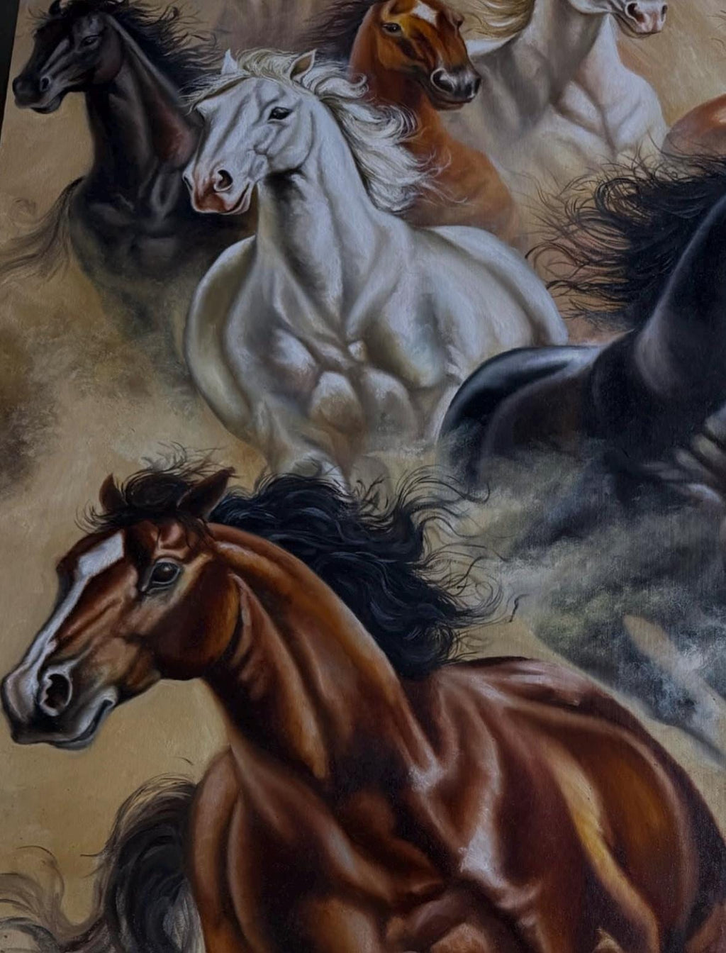 Wild Horses Oil Painting on Canvas, Galloping Herd Equestrian Wall Art, Dynamic Animal Artwork, Rustic Home Decor, Horse Lover Gift