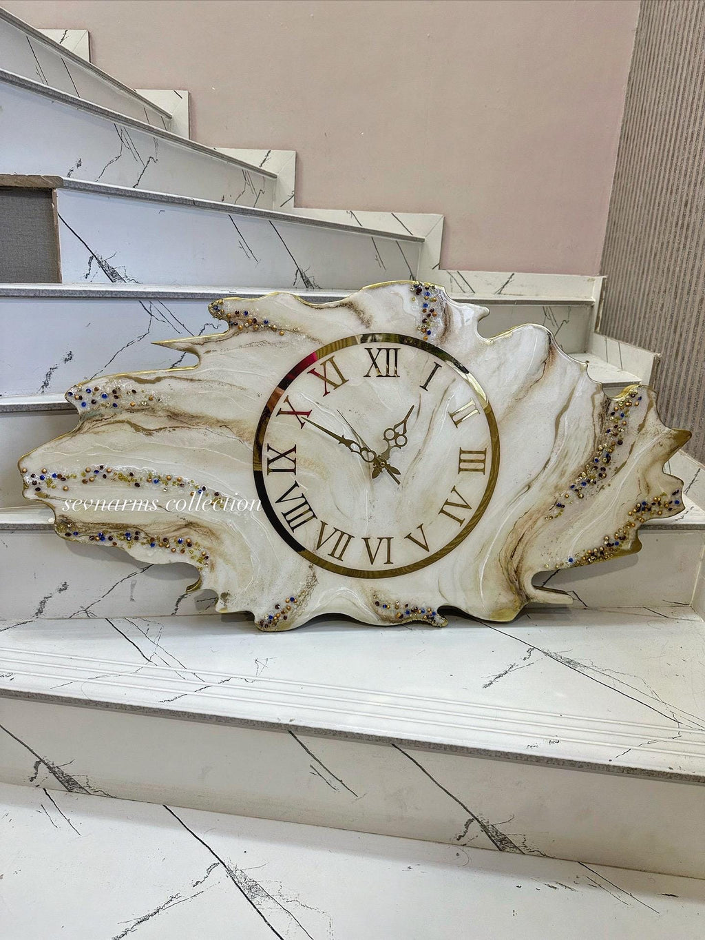 Asymmetric Geode Resin Wall Clock with Crystals, Irregular Shape Abstract Epoxy Clock, Luxury Marble Wall Art, Available in Gold & Silver