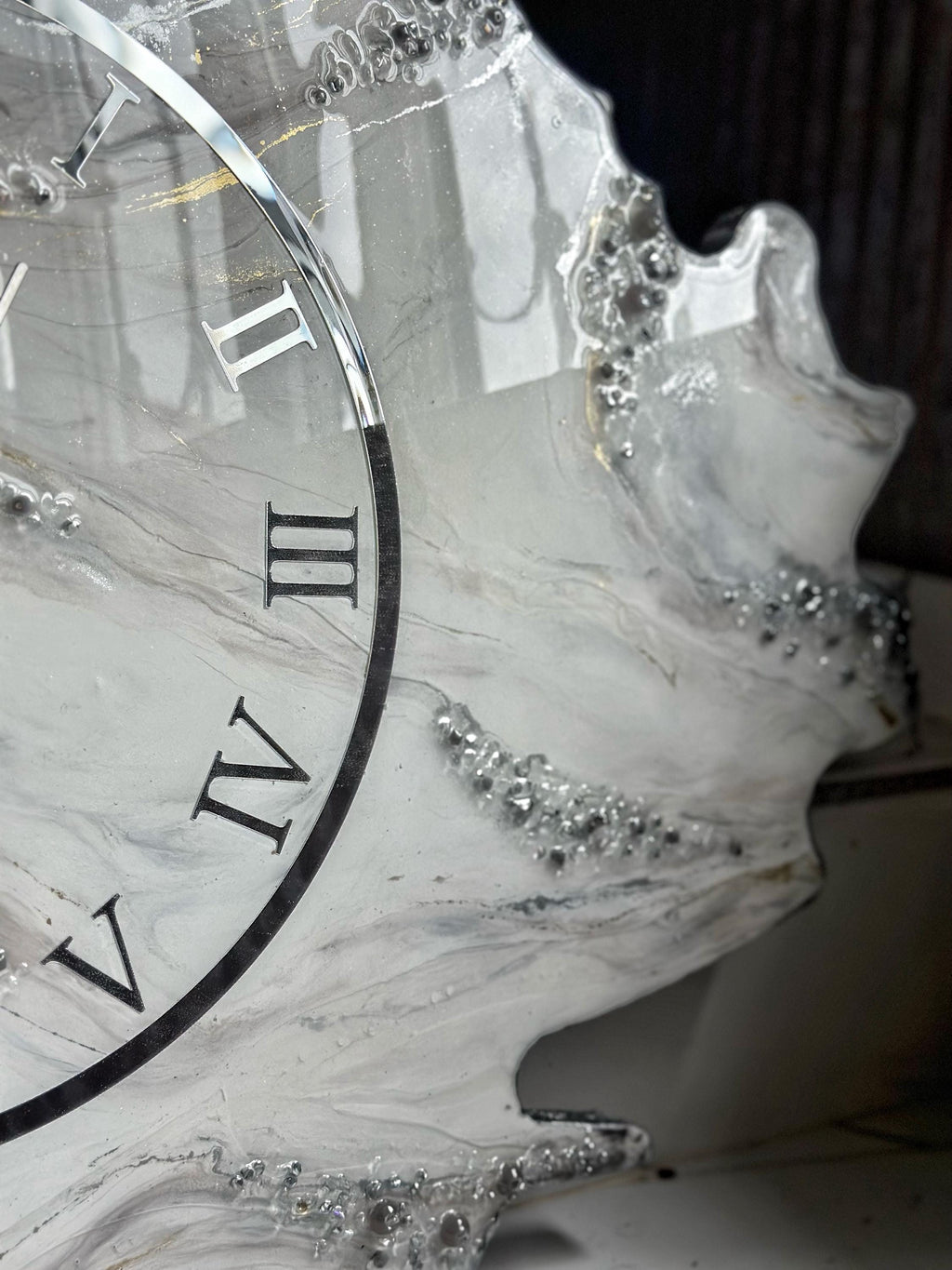 Asymmetric Geode Resin Wall Clock with Crystals, Irregular Shape Abstract Epoxy Clock, Luxury Marble Wall Art, Available in Gold & Silver