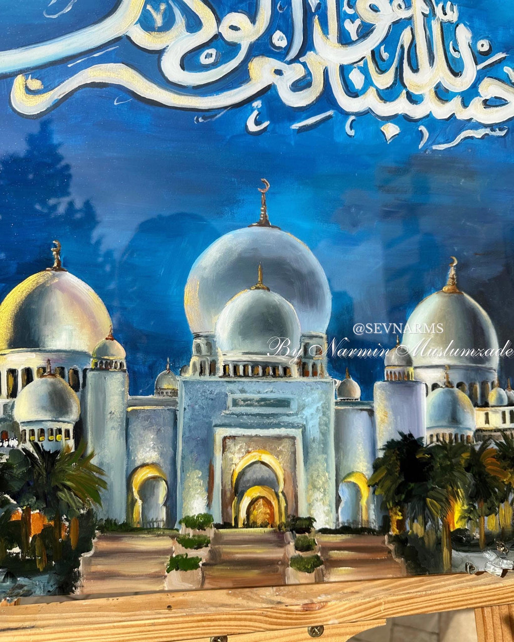 Resin&Oil Painting Islamic Art - Sura Al-Imran Dua Mixed, Grand Mosque, Geode Crystals, Hand Calligraphy