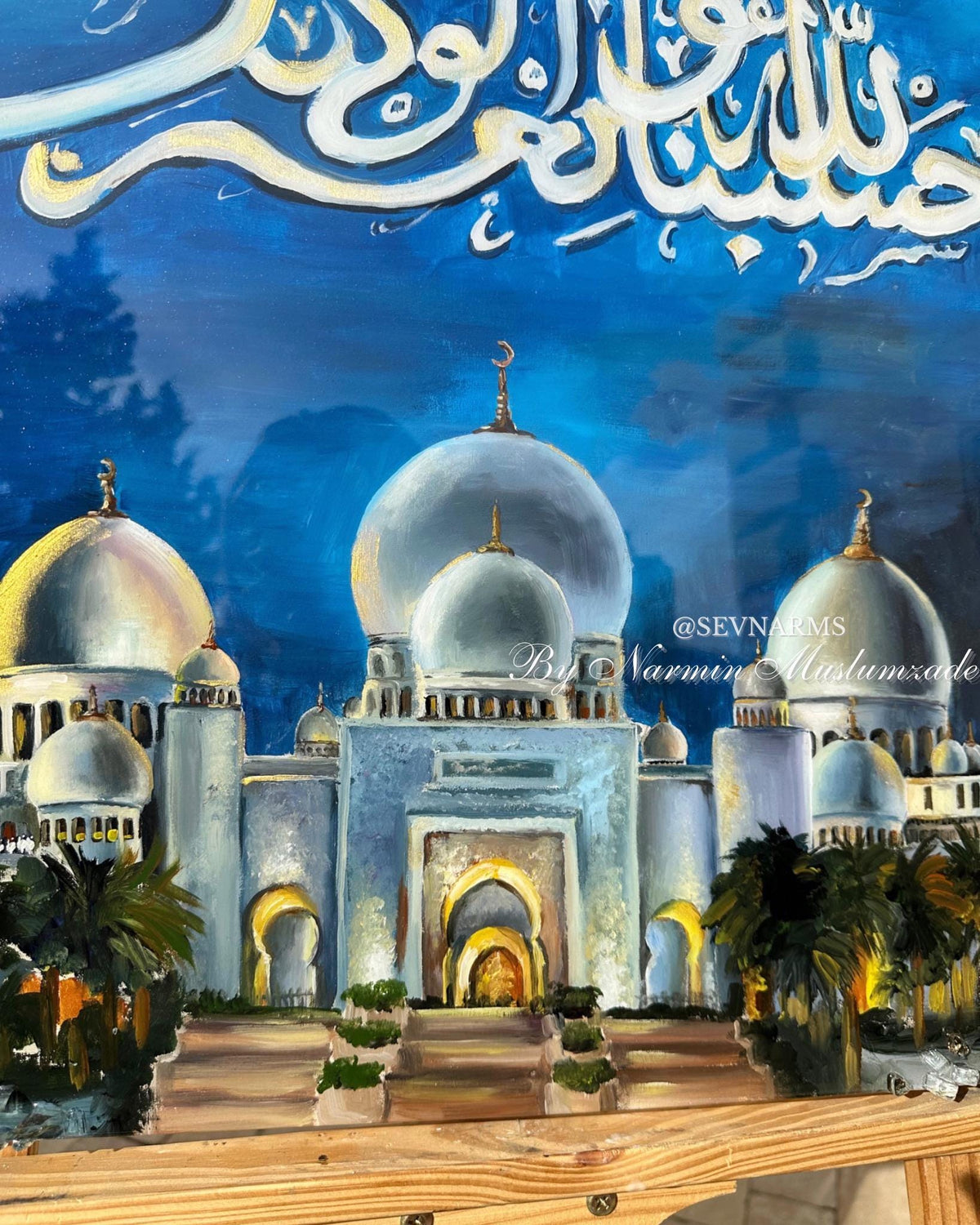 Resin&Oil Painting Islamic Art - Sura Al-Imran Dua Mixed, Grand Mosque, Geode Crystals, Hand Calligraphy