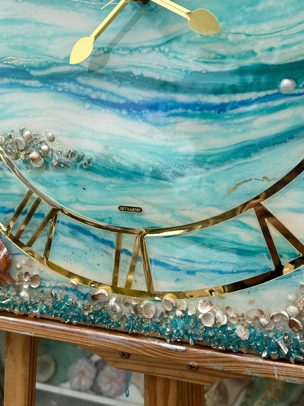 Custom Square Resin Wall Clock, Abstract Epoxy Art with Crystals & Stones, Luxury Home Decor, Available in Any Color