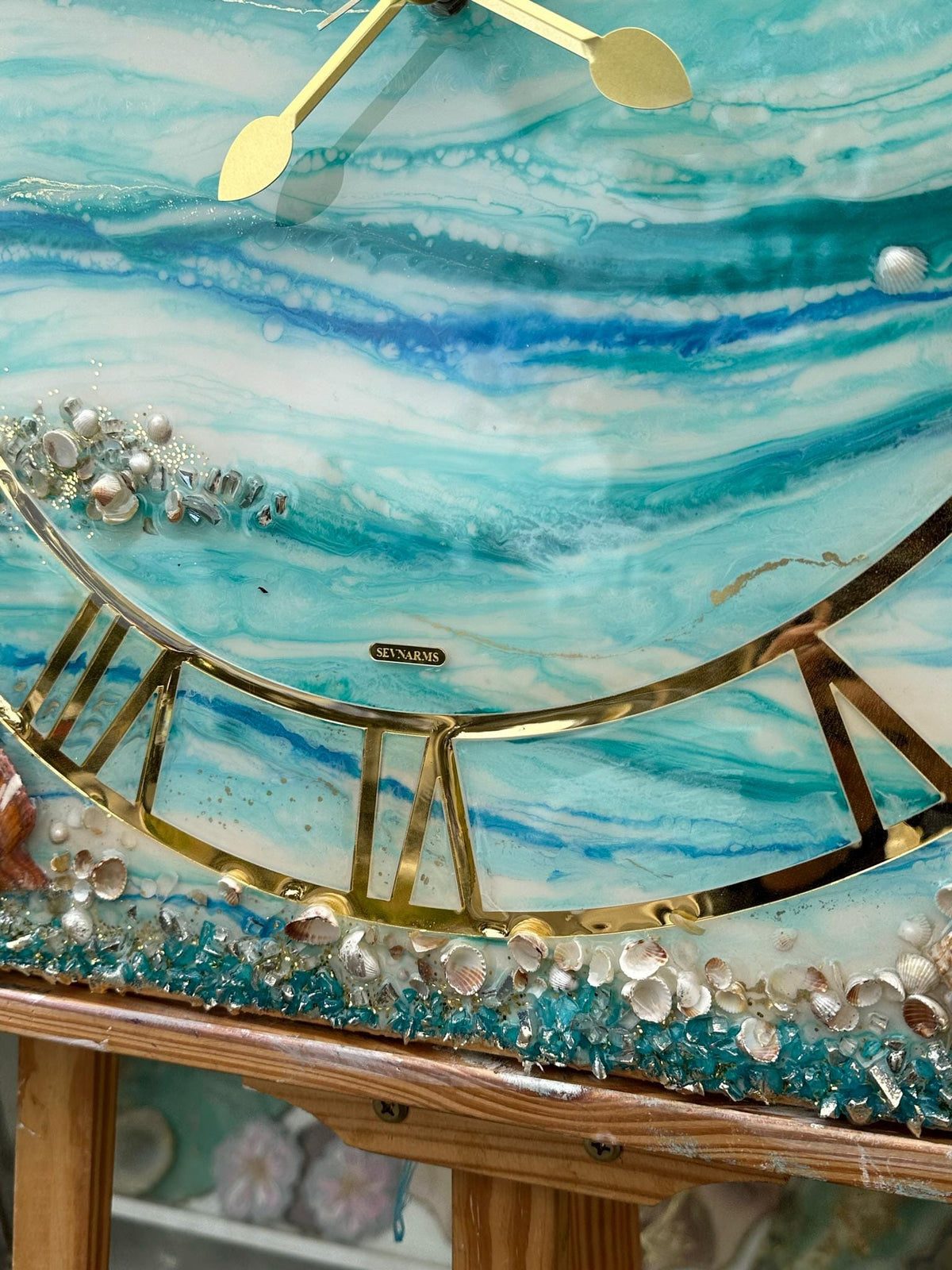 Custom Square Resin Wall Clock, Abstract Epoxy Art with Crystals & Stones, Luxury Home Decor, Available in Any Color