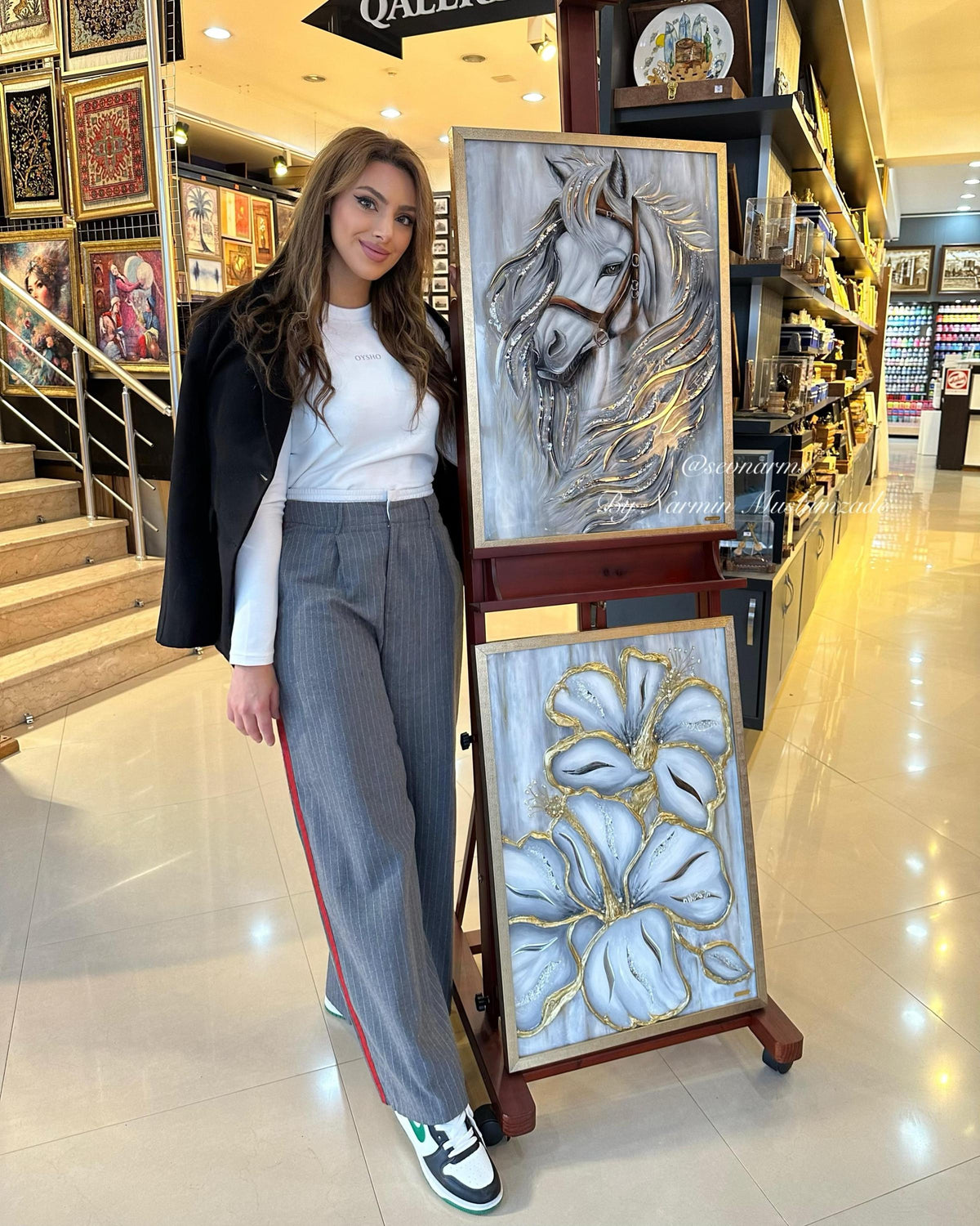 Horse Resin Art Painting , Flower Art , Butterfly Art With Mirror, Modern Art , Luxury Interior Art Handmade Oil Painting