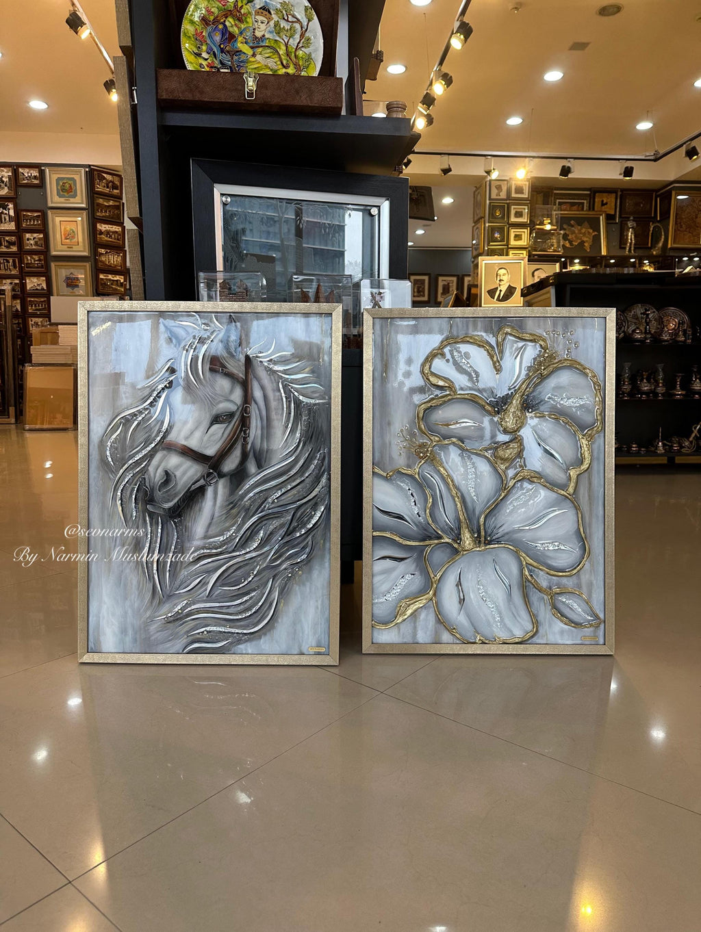 Horse Resin Art Painting , Flower Art , Butterfly Art With Mirror, Modern Art , Luxury Interior Art Handmade Oil Painting