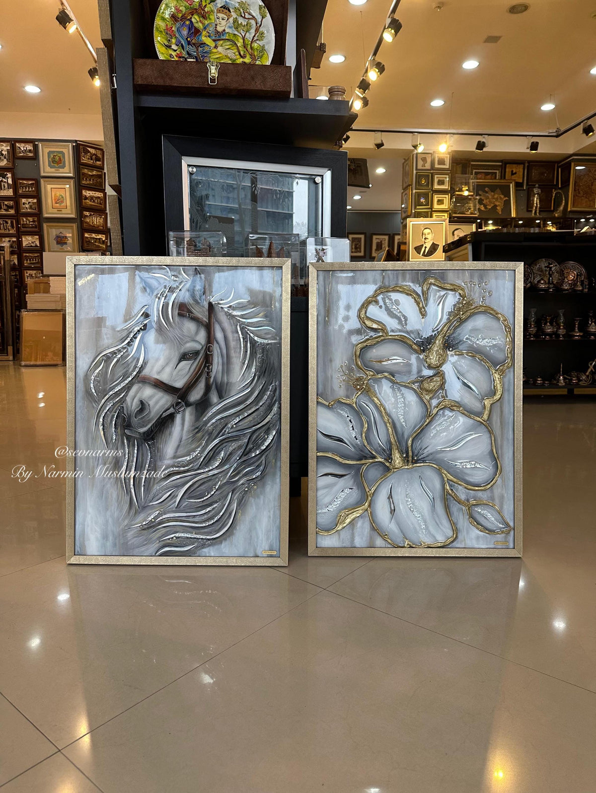 Horse Resin Art Painting , Flower Art , Butterfly Art With Mirror, Modern Art , Luxury Interior Art Handmade Oil Painting
