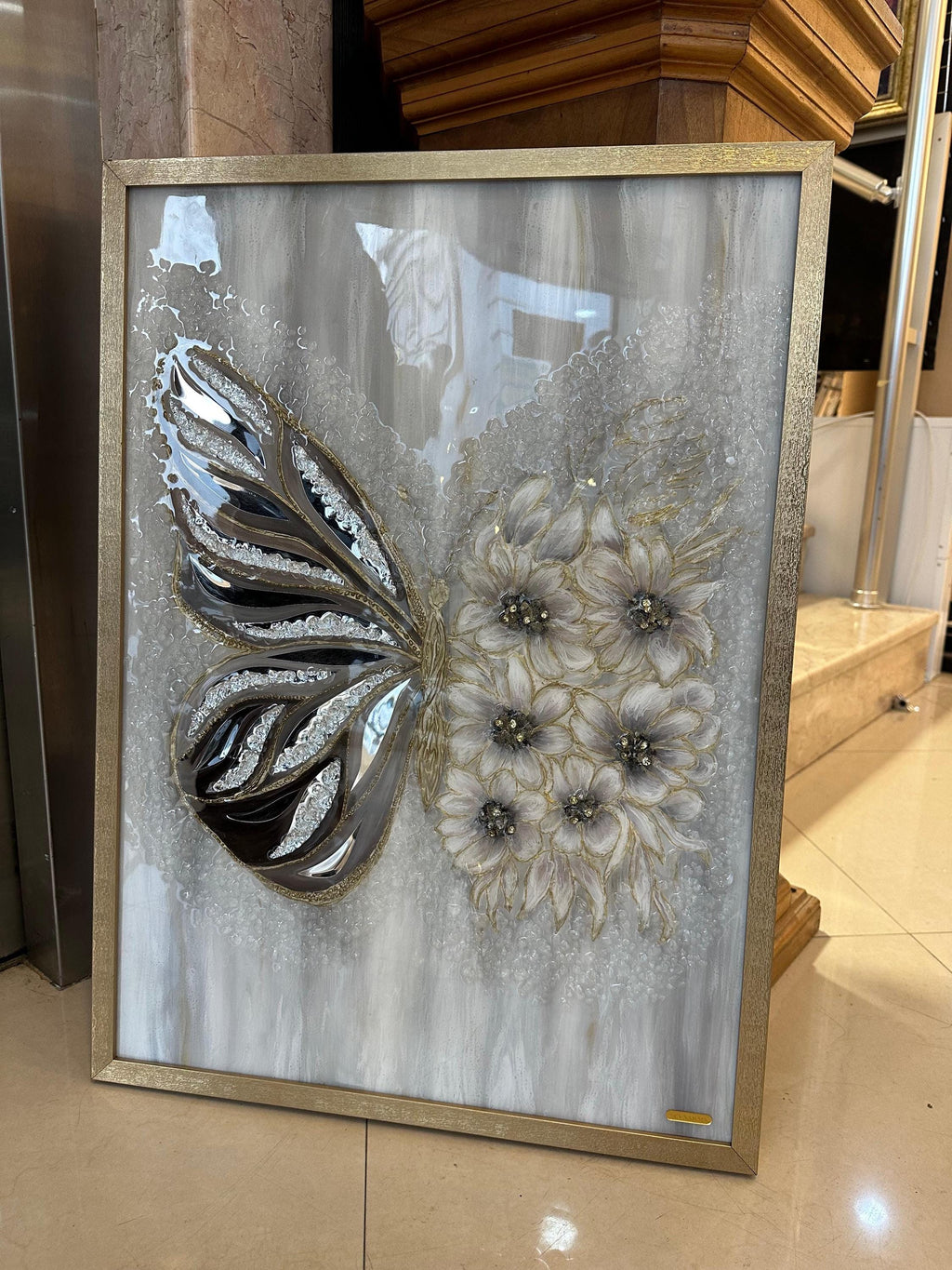 Horse Resin Art Painting , Flower Art , Butterfly Art With Mirror, Modern Art , Luxury Interior Art Handmade Oil Painting