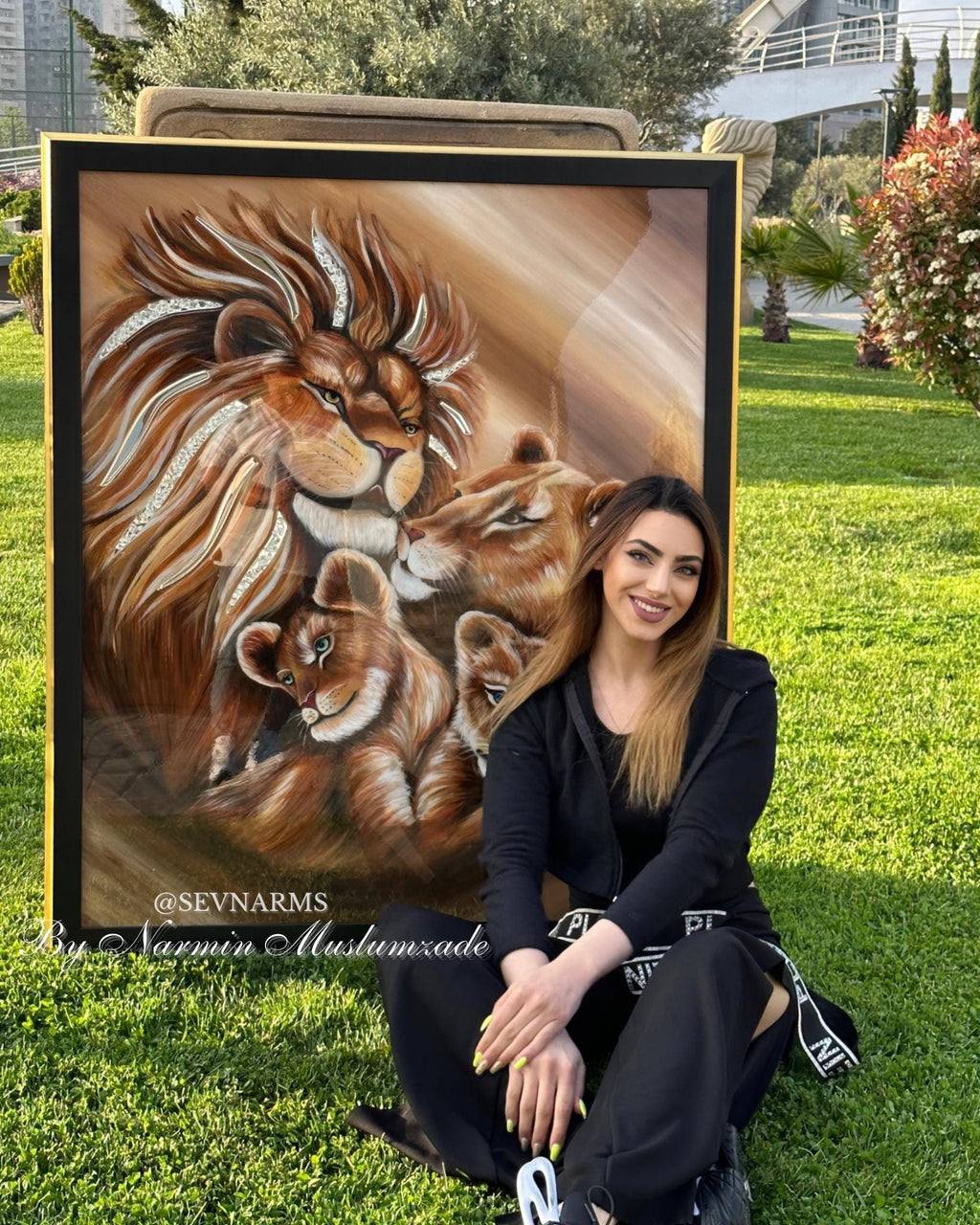 Handmade Lion Resin Art, Family Acrylic Painting | Epoxy Wall Art with Glass Stones & Mirror Details | Hand-Painted Wildlife 3D Home Decor