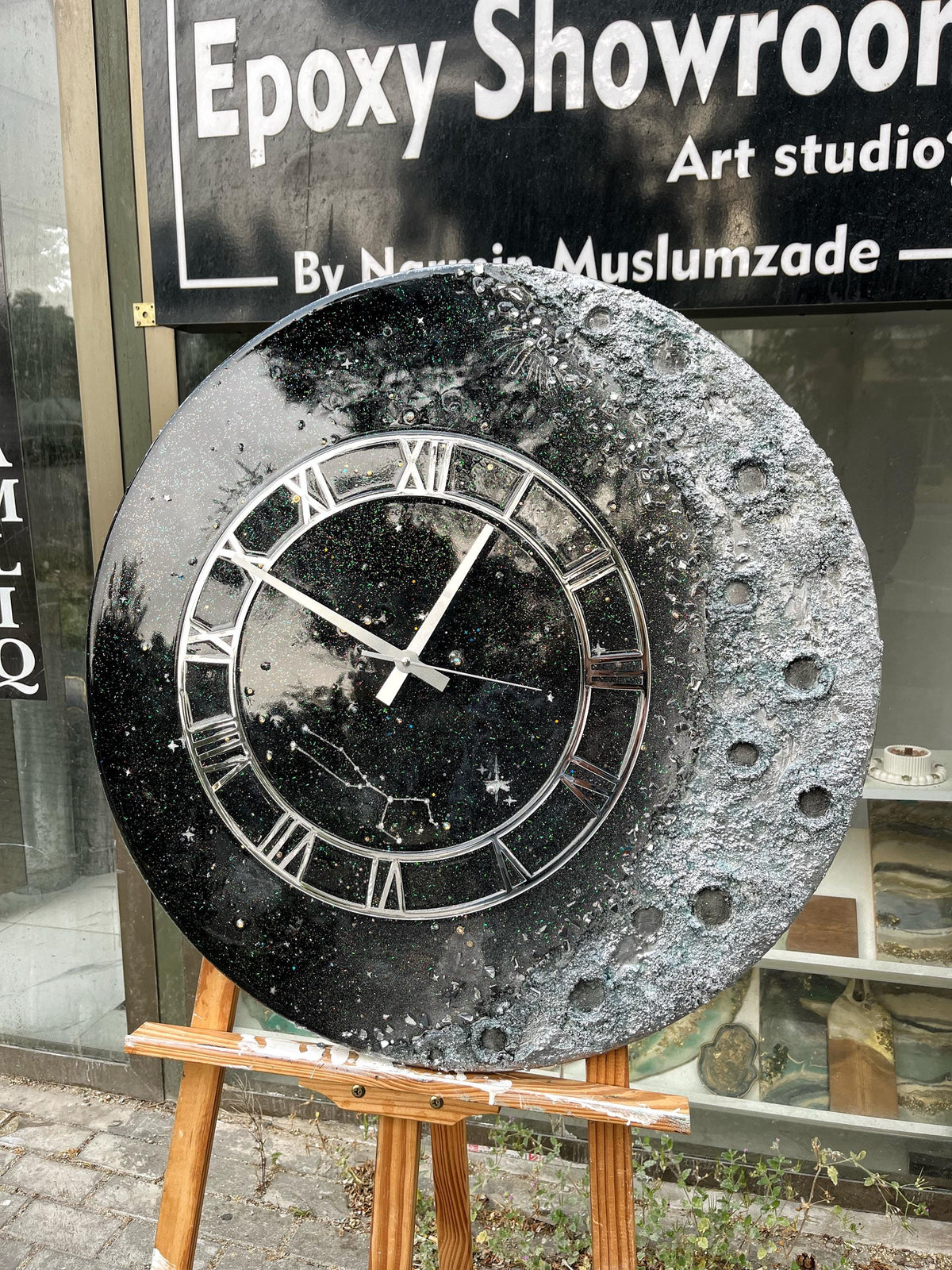 Handmade Resin Moon Wall Art & Clock | Custom Zodiac Constellation Celestial Decor | Matte Painted Canvas or Glossy Epoxy Resin Starry Night