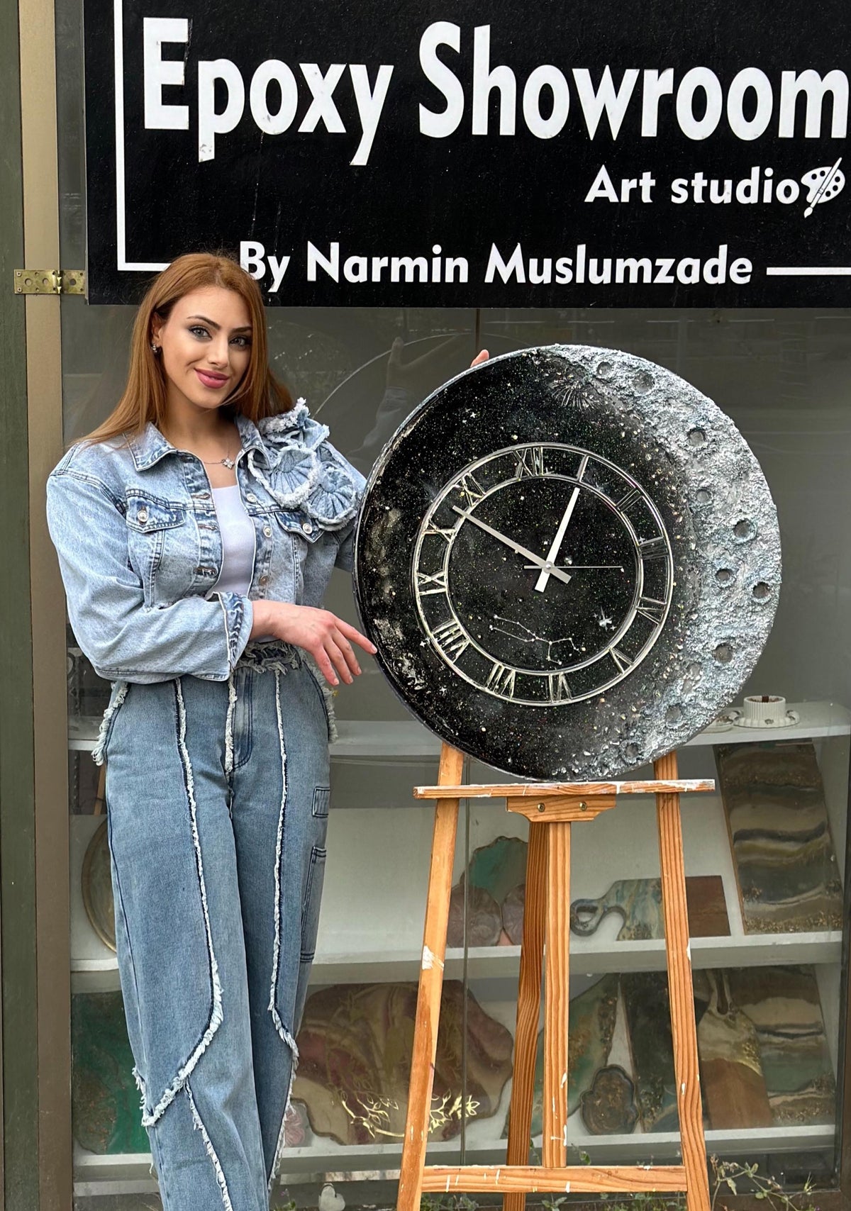 Handmade Resin Moon Wall Art & Clock | Custom Zodiac Constellation Celestial Decor | Matte Painted Canvas or Glossy Epoxy Resin Starry Night