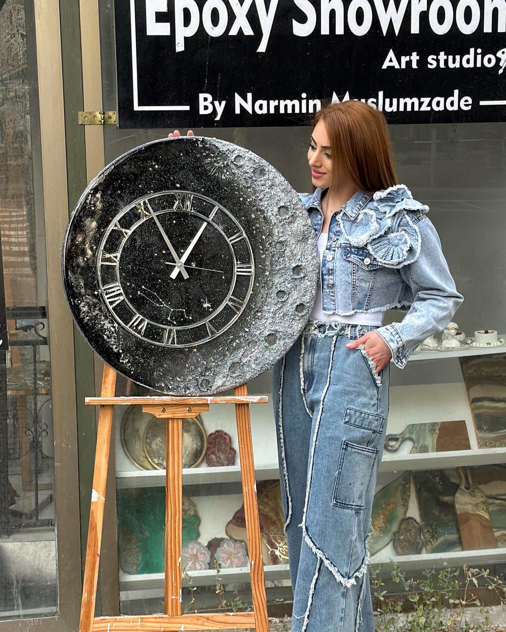 Handmade Resin Moon Wall Art & Clock | Custom Zodiac Constellation Celestial Decor | Matte Painted Canvas or Glossy Epoxy Resin Starry Night