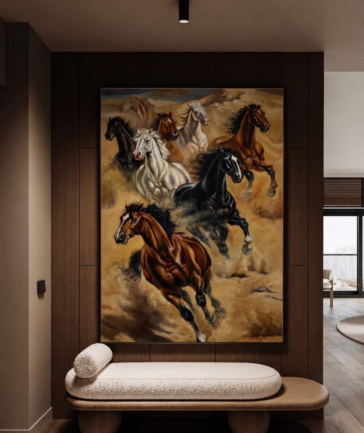 Wild Horses Oil Painting on Canvas, Galloping Herd Equestrian Wall Art, Dynamic Animal Artwork, Rustic Home Decor, Horse Lover Gift