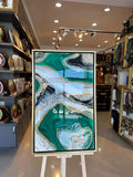 Emerald Green Geode Resin Art, Epoxy Resin Slice Painting with Crystals and Gold Accents, Custom Modern Wall Decor