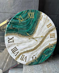 Handmade Emerald Green and Gold Resin Wall Clock, Geode Epoxy Clock , Large Luxury Marble Effect Home Decor, Unique Gift