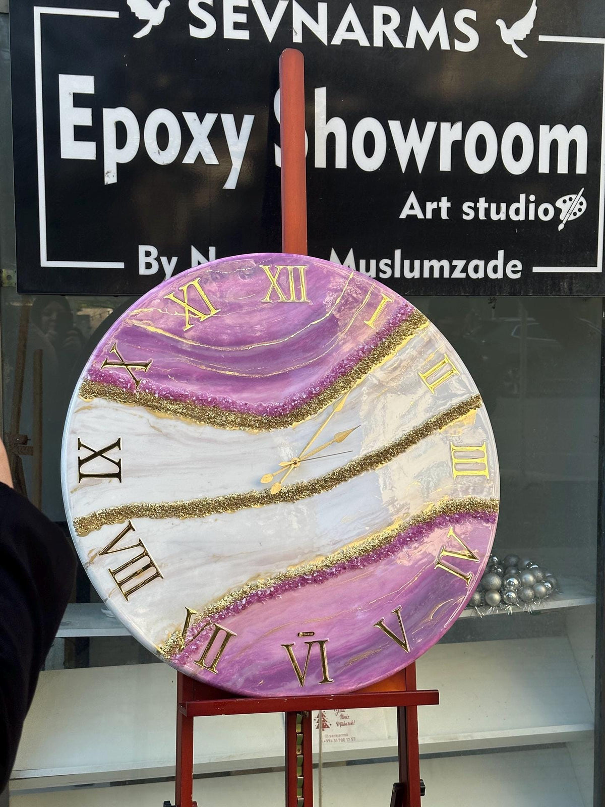Handmade Emerald Green and Gold Resin Wall Clock, Geode Epoxy Clock , Large Luxury Marble Effect Home Decor, Unique Gift