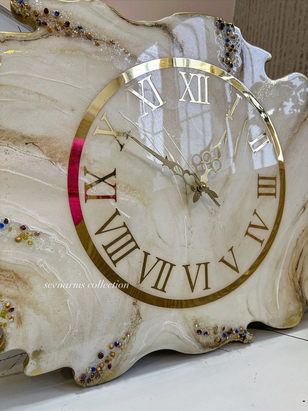 Asymmetric Geode Resin Wall Clock with Crystals, Irregular Shape Abstract Epoxy Clock, Luxury Marble Wall Art, Available in Gold & Silver