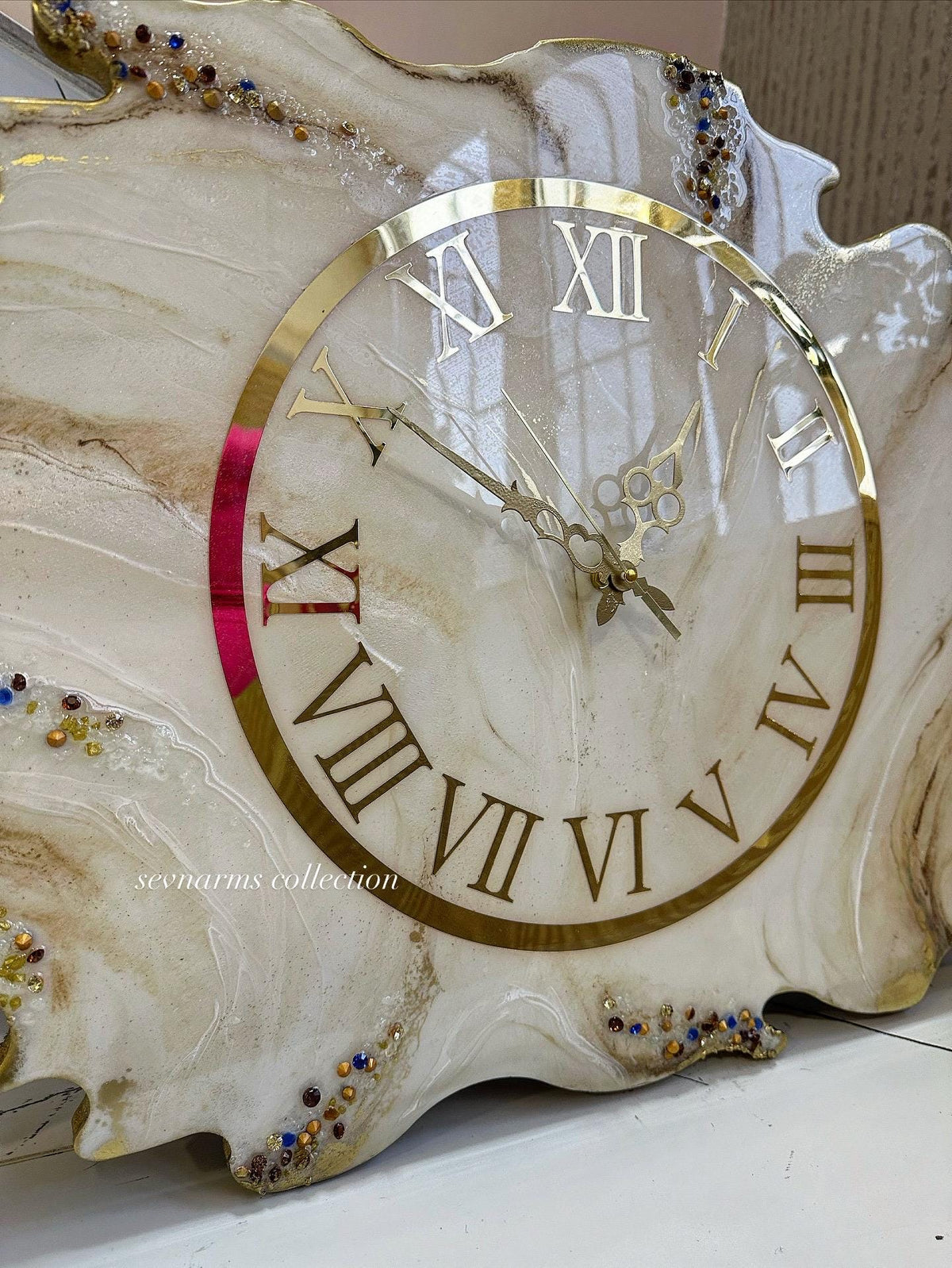 Asymmetric Geode Resin Wall Clock with Crystals, Irregular Shape Abstract Epoxy Clock, Luxury Marble Wall Art, Available in Gold & Silver