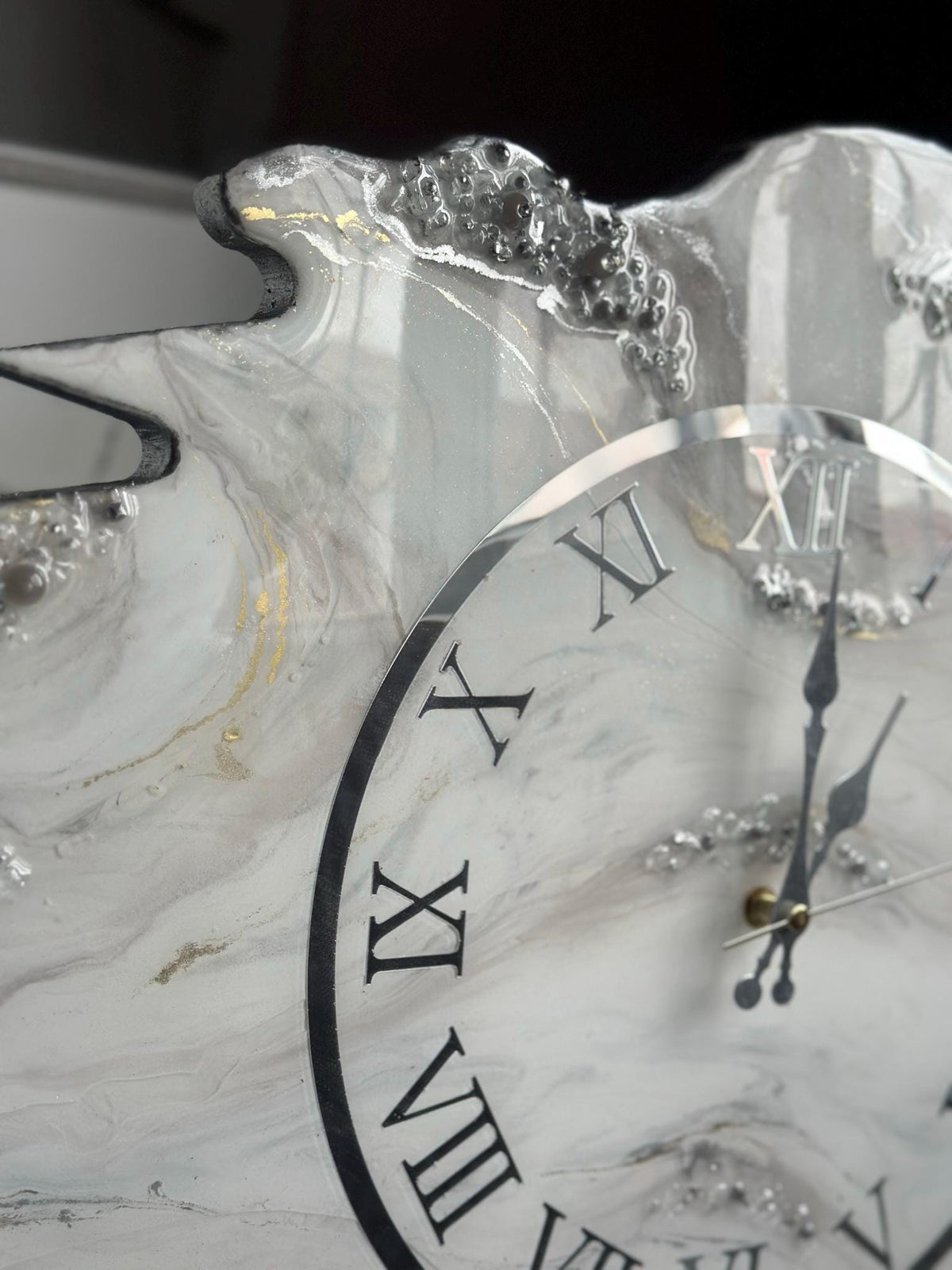 Asymmetric Geode Resin Wall Clock with Crystals, Irregular Shape Abstract Epoxy Clock, Luxury Marble Wall Art, Available in Gold & Silver