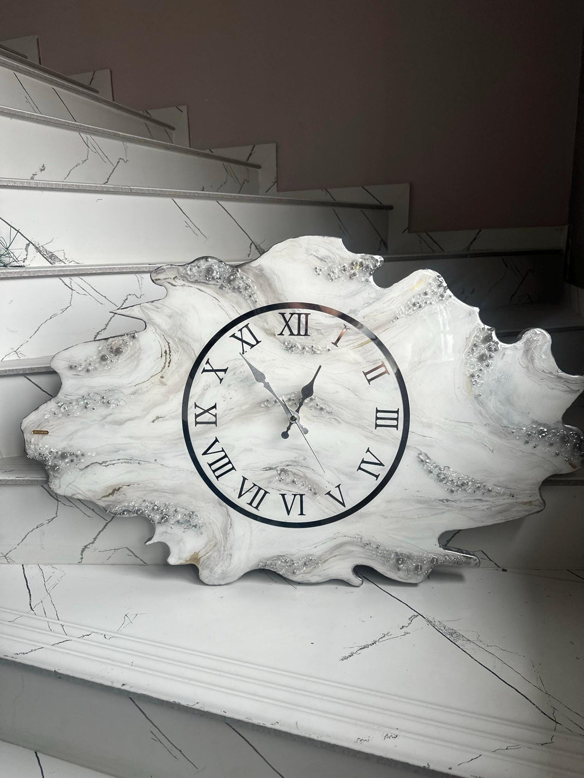 Asymmetric Geode Resin Wall Clock with Crystals, Irregular Shape Abstract Epoxy Clock, Luxury Marble Wall Art, Available in Gold & Silver