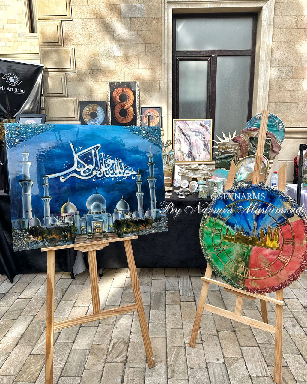 Resin&Oil Painting Islamic Art - Sura Al-Imran Dua Mixed, Grand Mosque, Geode Crystals, Hand Calligraphy